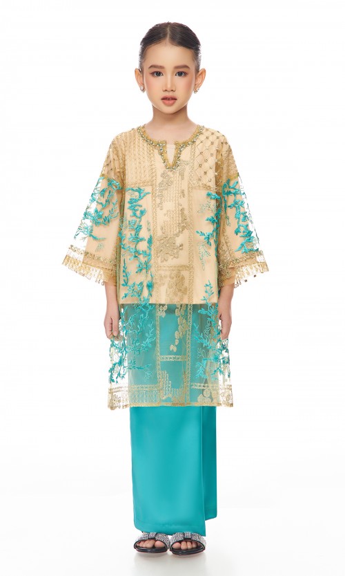 Amara Kurung Kids in Verdigris Green
