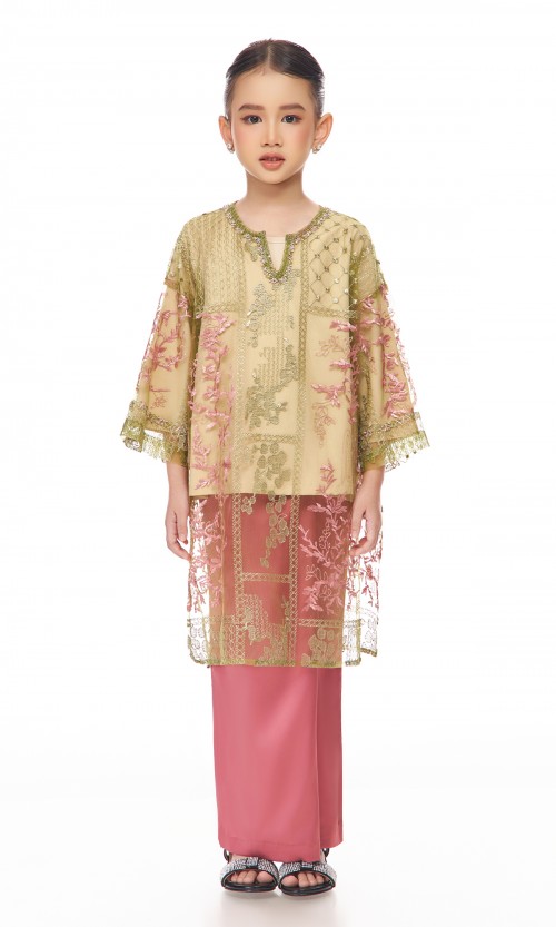 Amara Kurung Kids in Light Coral