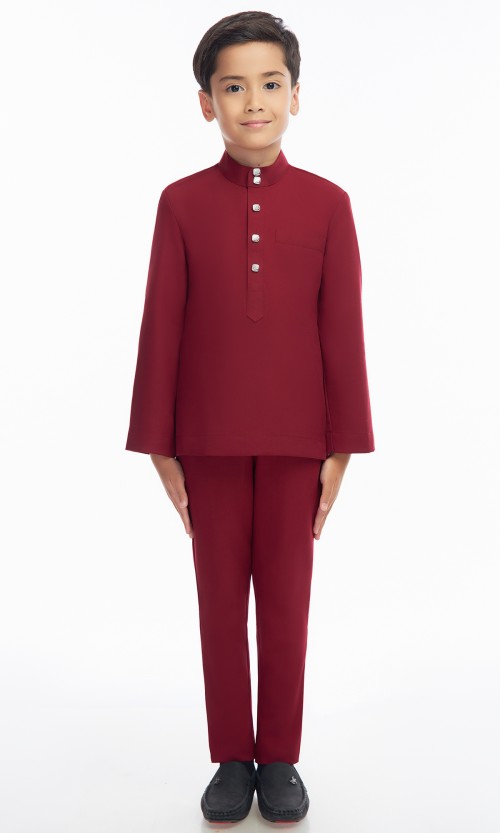 Harraz Baju Melayu Kids in Deep Maroon