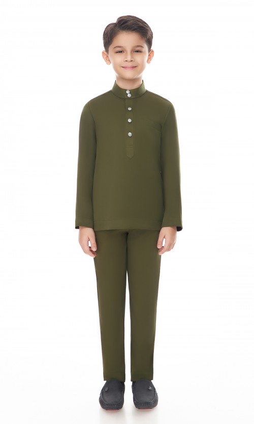 Aaryan Baju Melayu Kids in Olive Green