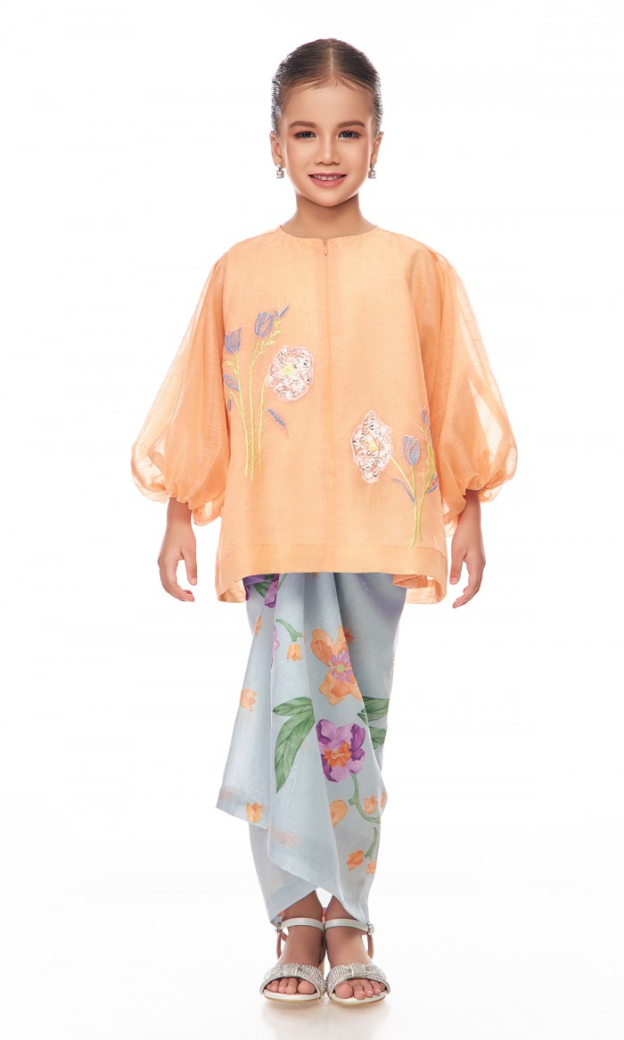 Dharweena Kurung Kids in Atomic Tangerine