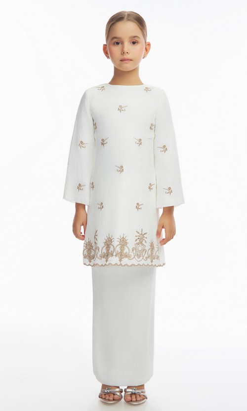 Delaney Kurung Kids in Cotton White