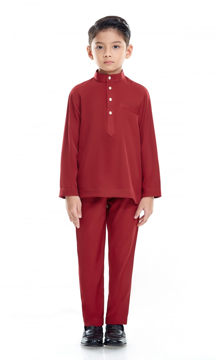 Fahaad Baju Melayu Kids in Currant Red