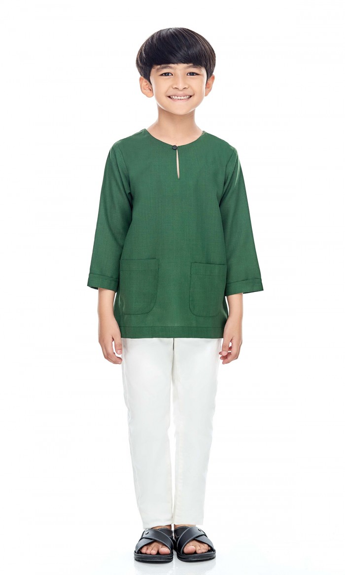 Hamza Kurta Kids in Emerald Green