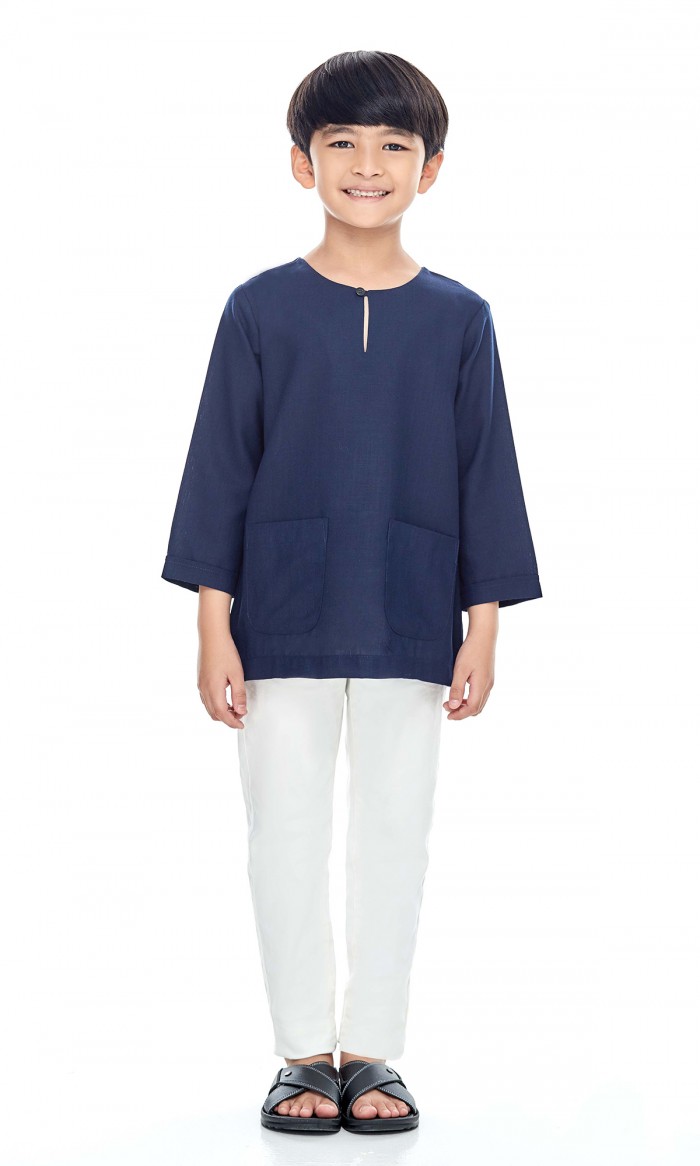 Hamza Kurta Kids in Navy Blue