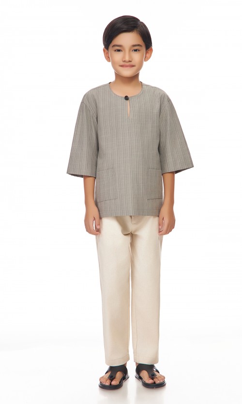 Ilham Kurta Kids in Neutral Grey