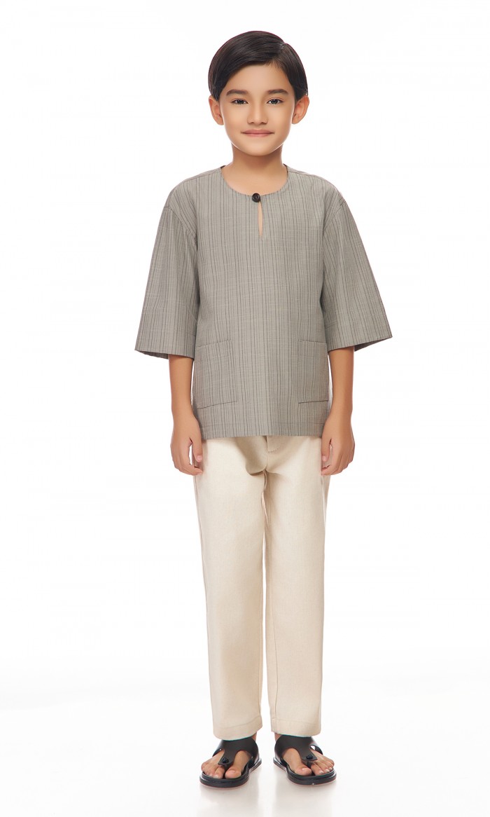 Ilham Kurta Kids in Neutral Grey