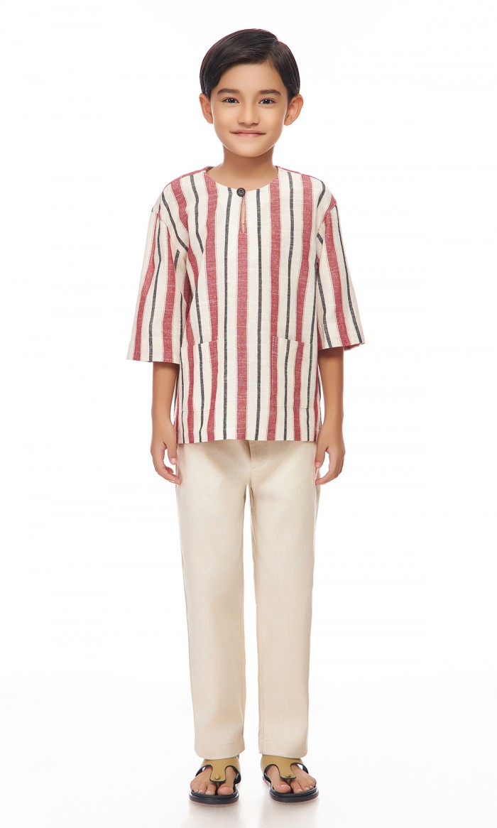 Ishaq Kurta Kids in Bean Red