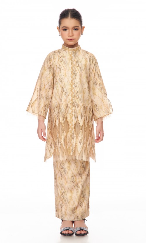 Mauven Kurung Kids in Beige Cream