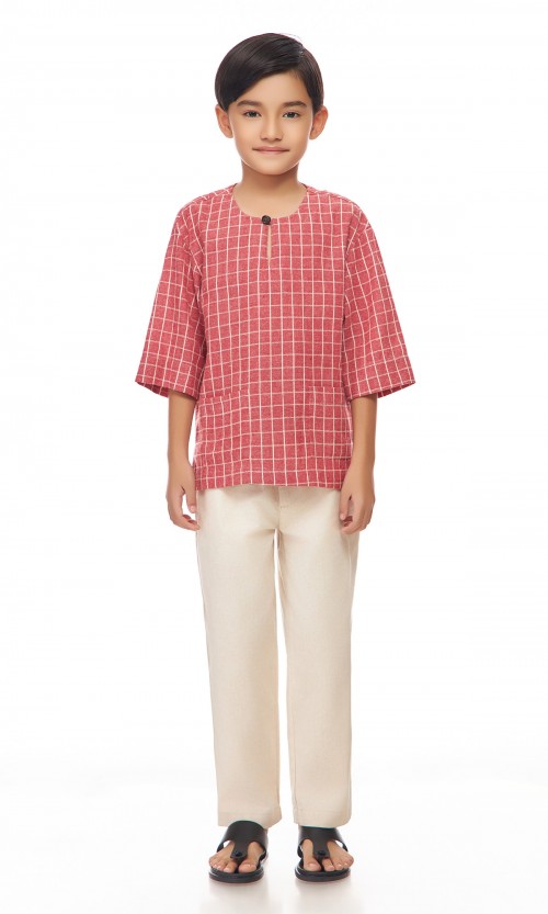 Nuh Kurta Kids in Tomato Red