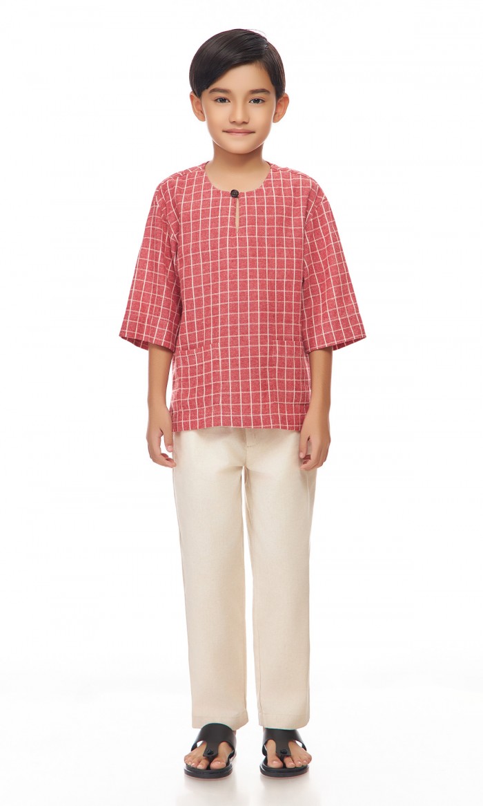 Nuh Kurta Kids in Tomato Red