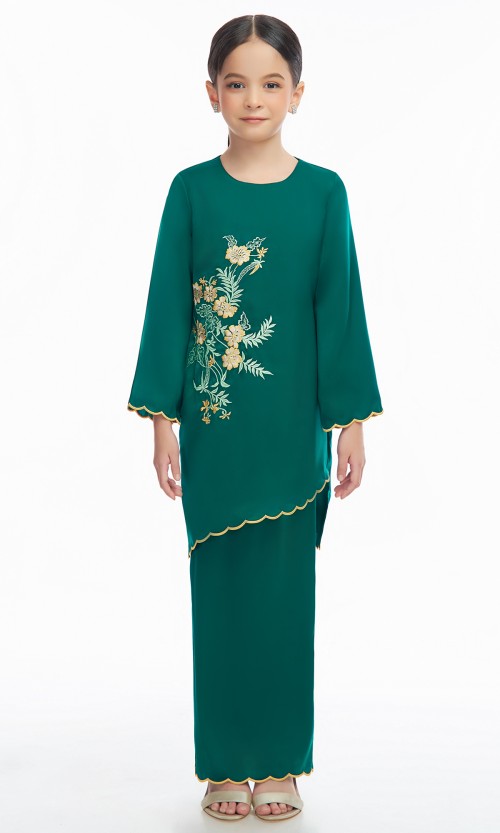 Trista Kurung Kids in Midnight Green