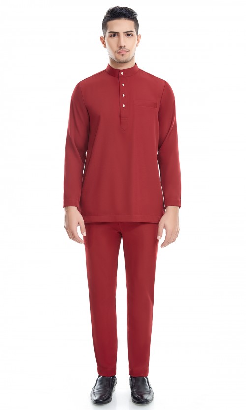 Fahaad Baju Melayu in Currant Red